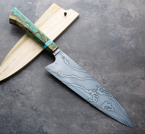 Birch & Turquoise Damascus Chef 240mm