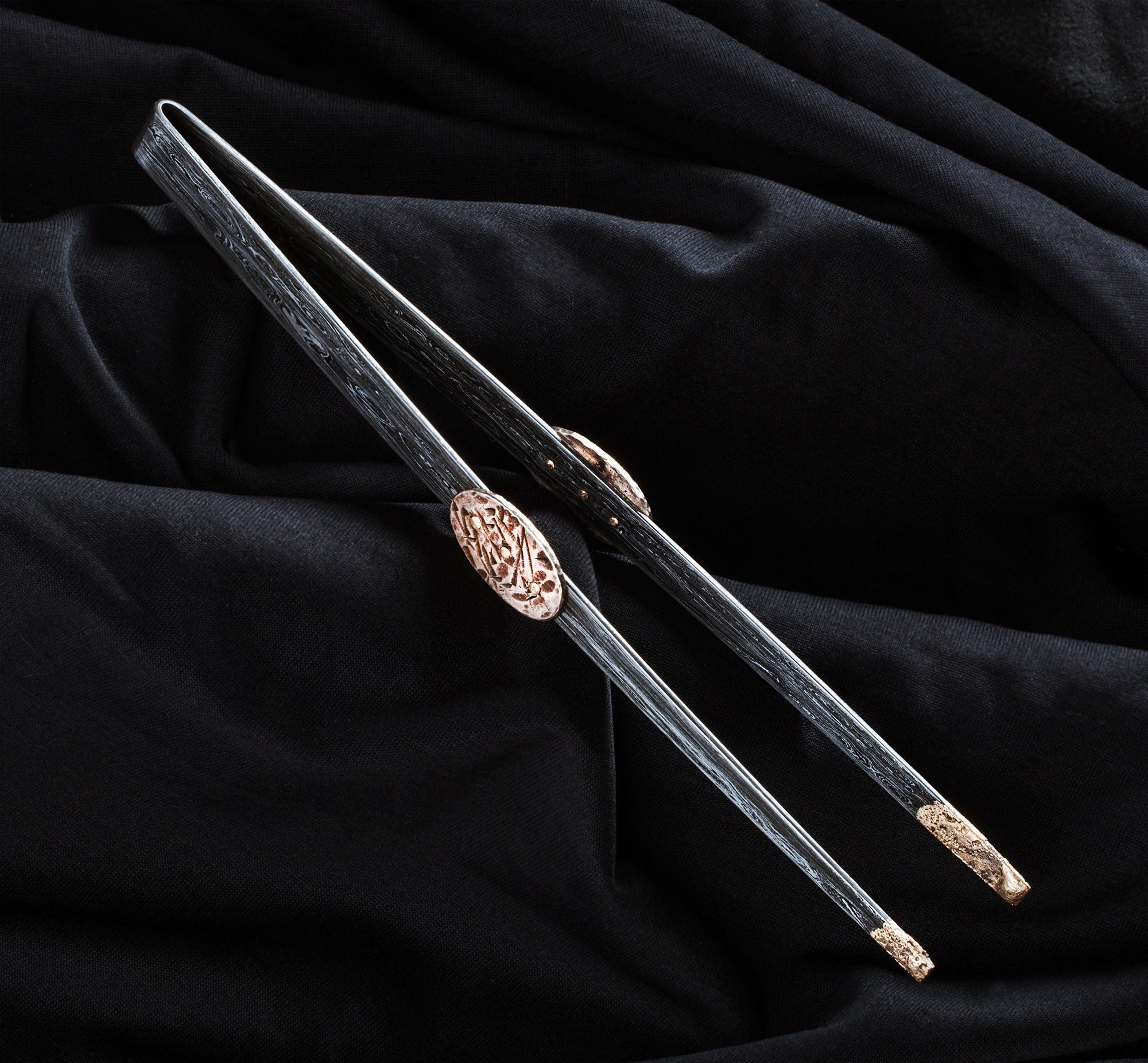 Gilded Damascus Serving Tongs