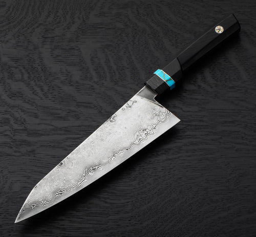 Turquoise Suminagashi Chef 218mm