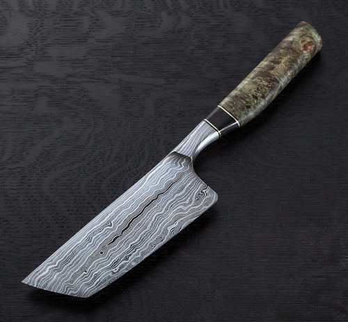 End Grain Damascus Nakiri 130mm