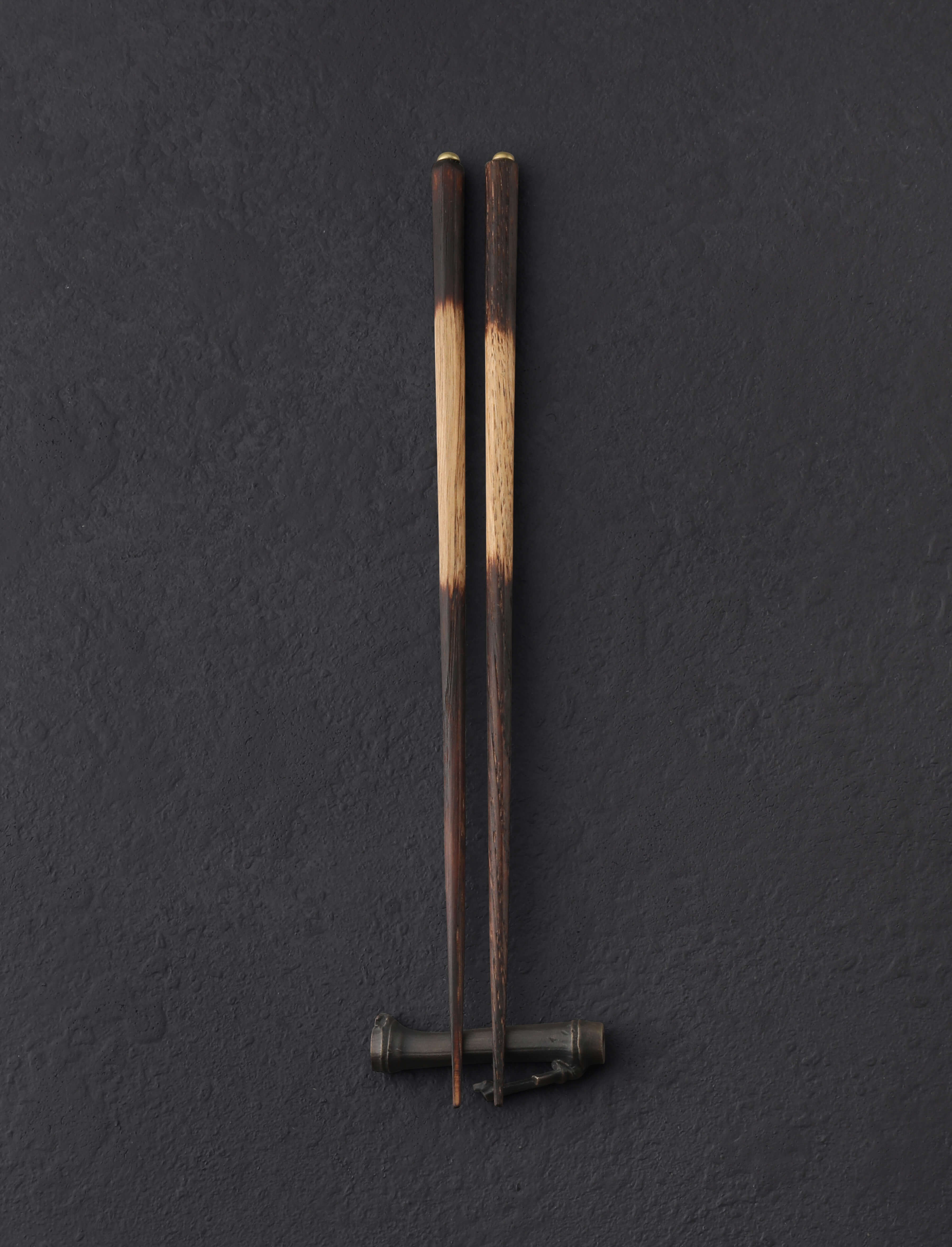 Charred Chopsticks & Bronze Bamboo Rest