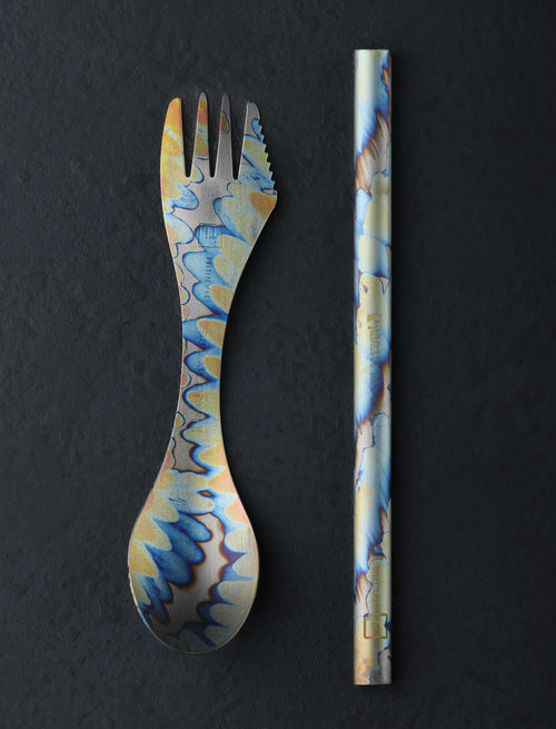 Si Golraine + Light My Fire Outdoor & Camping Design Four Deluxe Titanium Spork & Straw Set