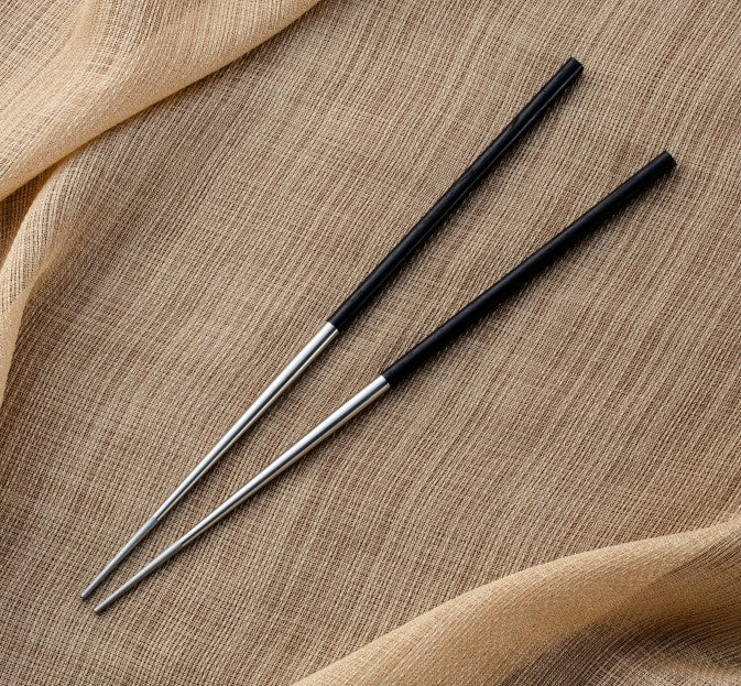 Turned Bog Oak & Steel Chopsticks