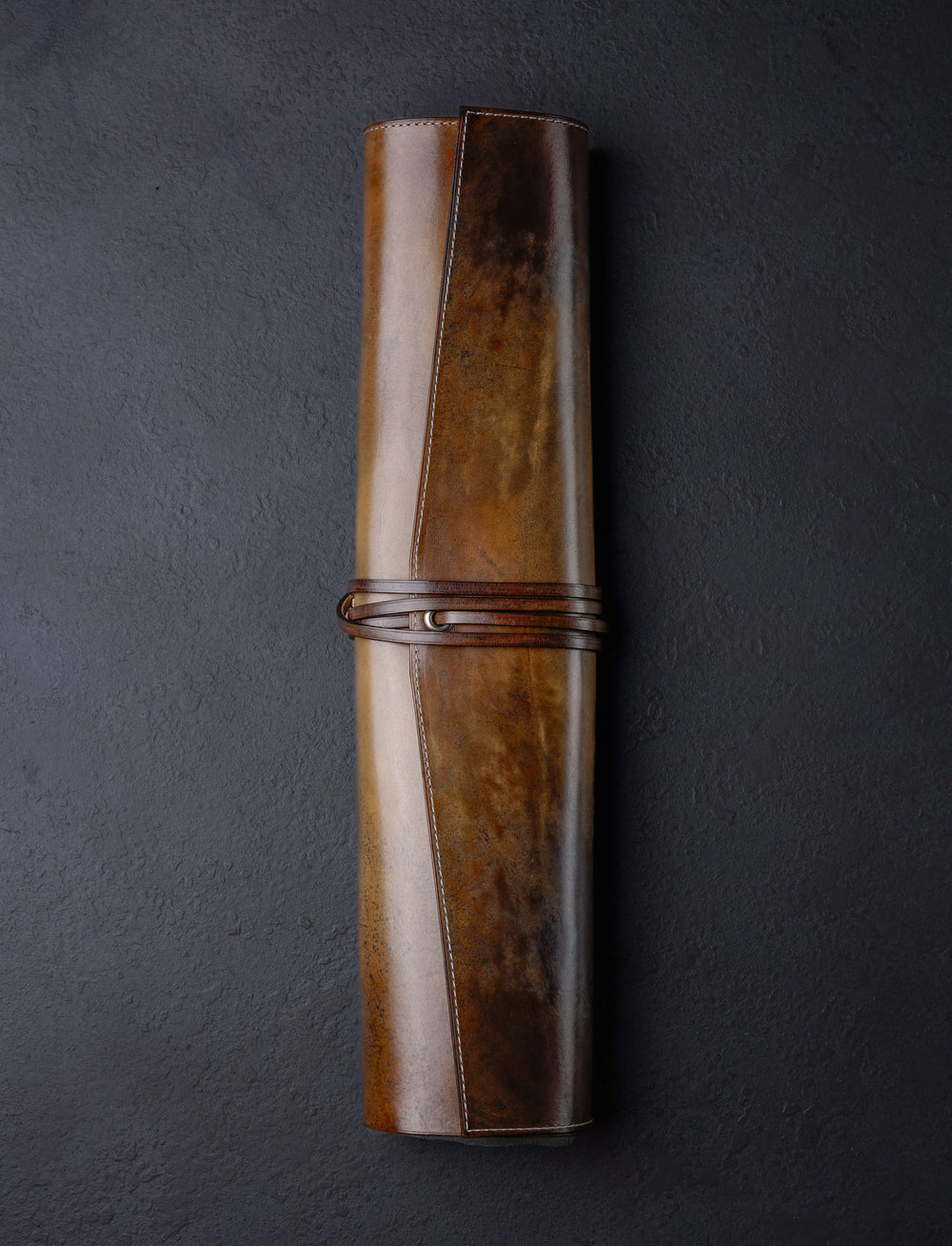 Linny Kenney Leather - New Hampshire Accessories & Apparel English Walnut + Grey Leather 5-Slot Knife Roll