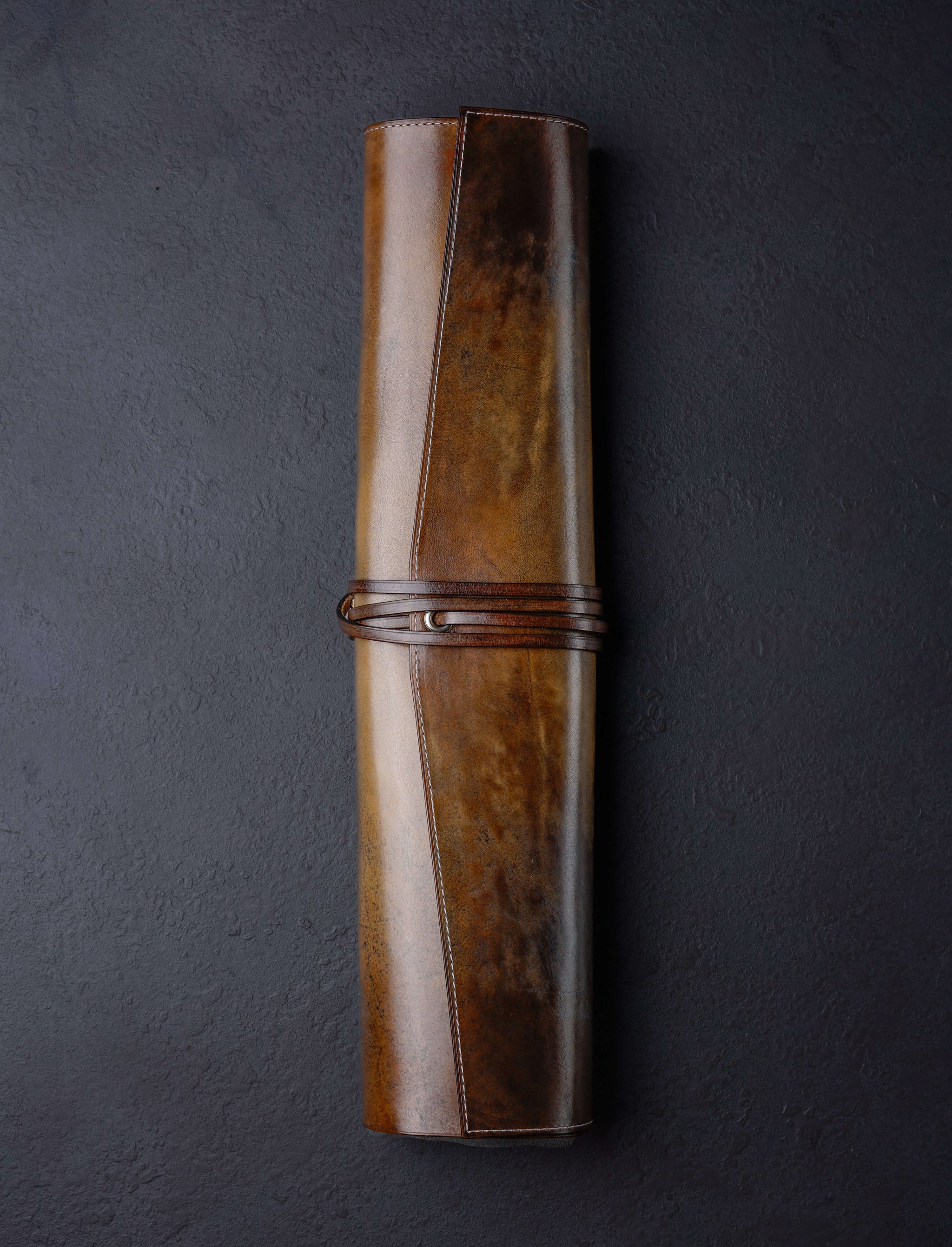 Linny Kenney Leather - New Hampshire Accessories & Apparel English Walnut + Grey Leather 5-Slot Knife Roll