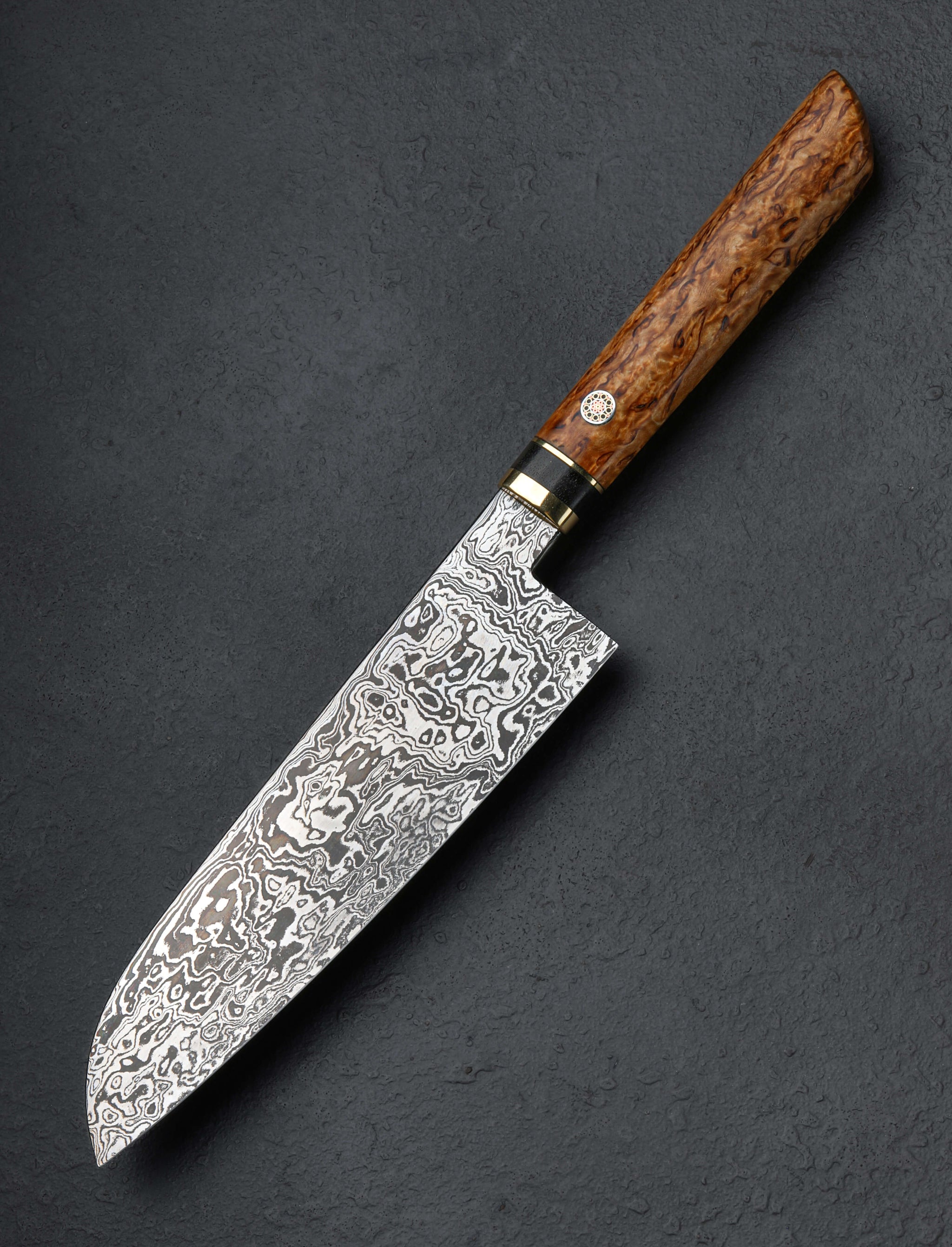 Andres Maldonado Birch Damascus Santoku 163mm