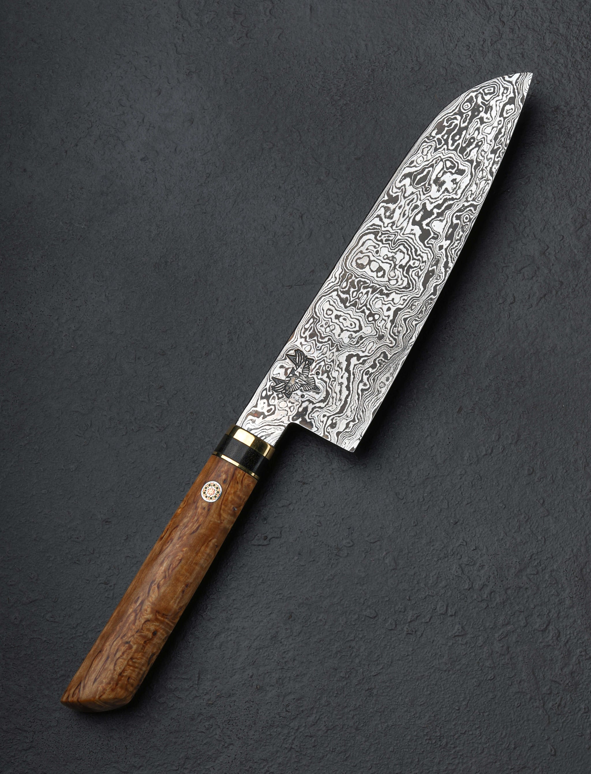 Andres Maldonado Birch Damascus Santoku 163mm
