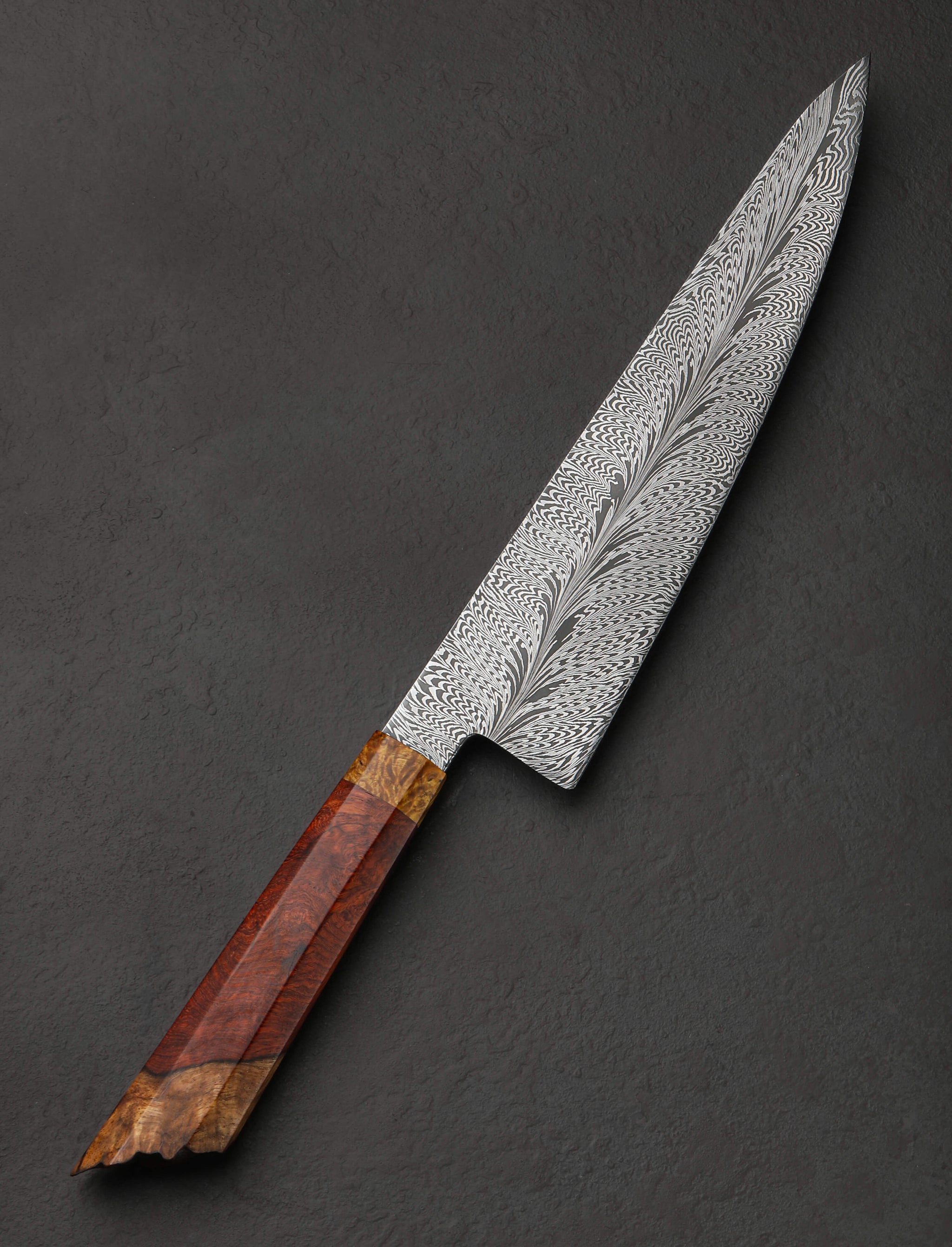 Aaron Wilburn - Idaho Chef & Gyuto Wild Burl Feathered Chef 275mm