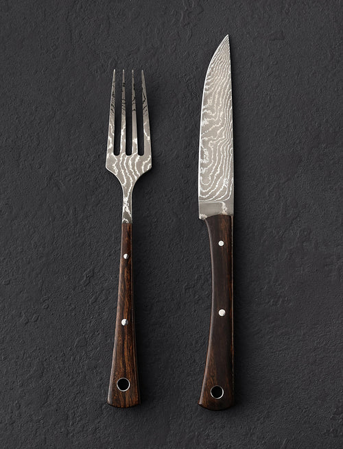 Jürgen Schanz - Germany Forks & Spoons Ironwood Damascus Cutlery Set