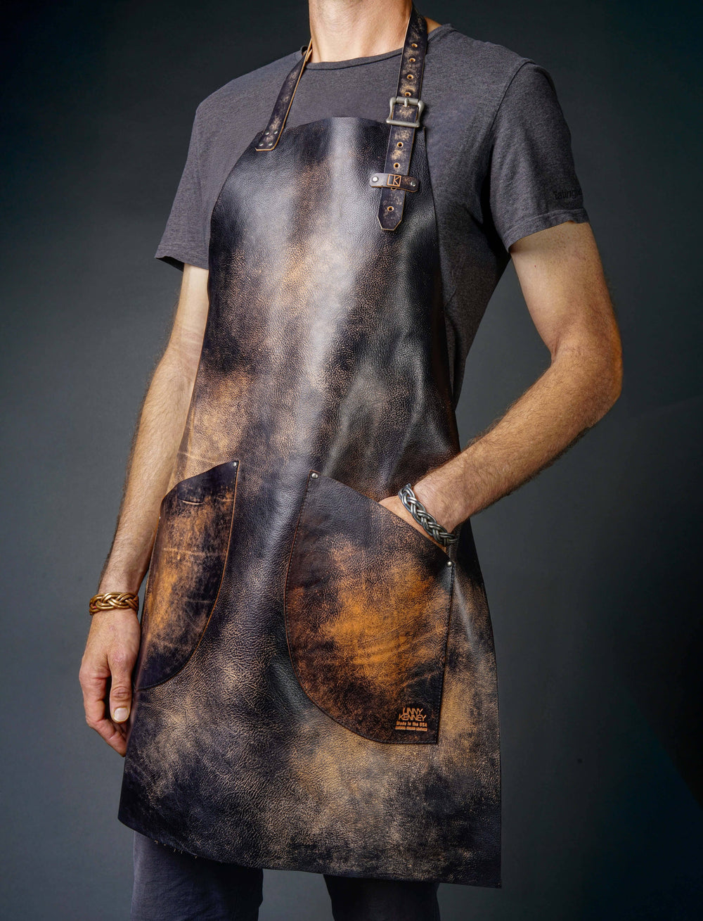Charred Italian Leather Apron