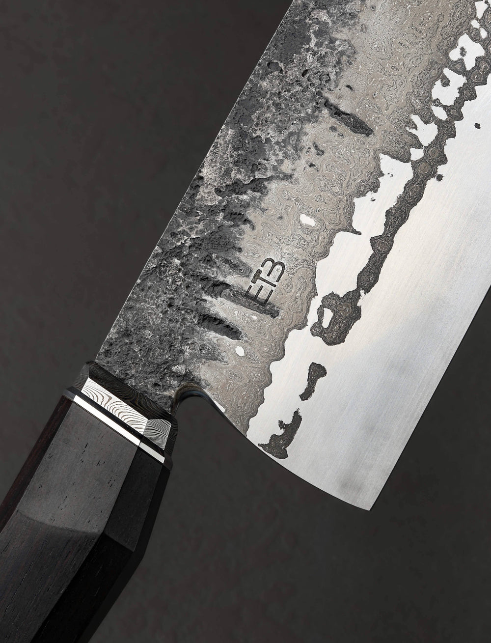 Jason Ellard - Tasmania Nakiri & Vegetable Cleaver Ebony Damascus Cleaver 172mm