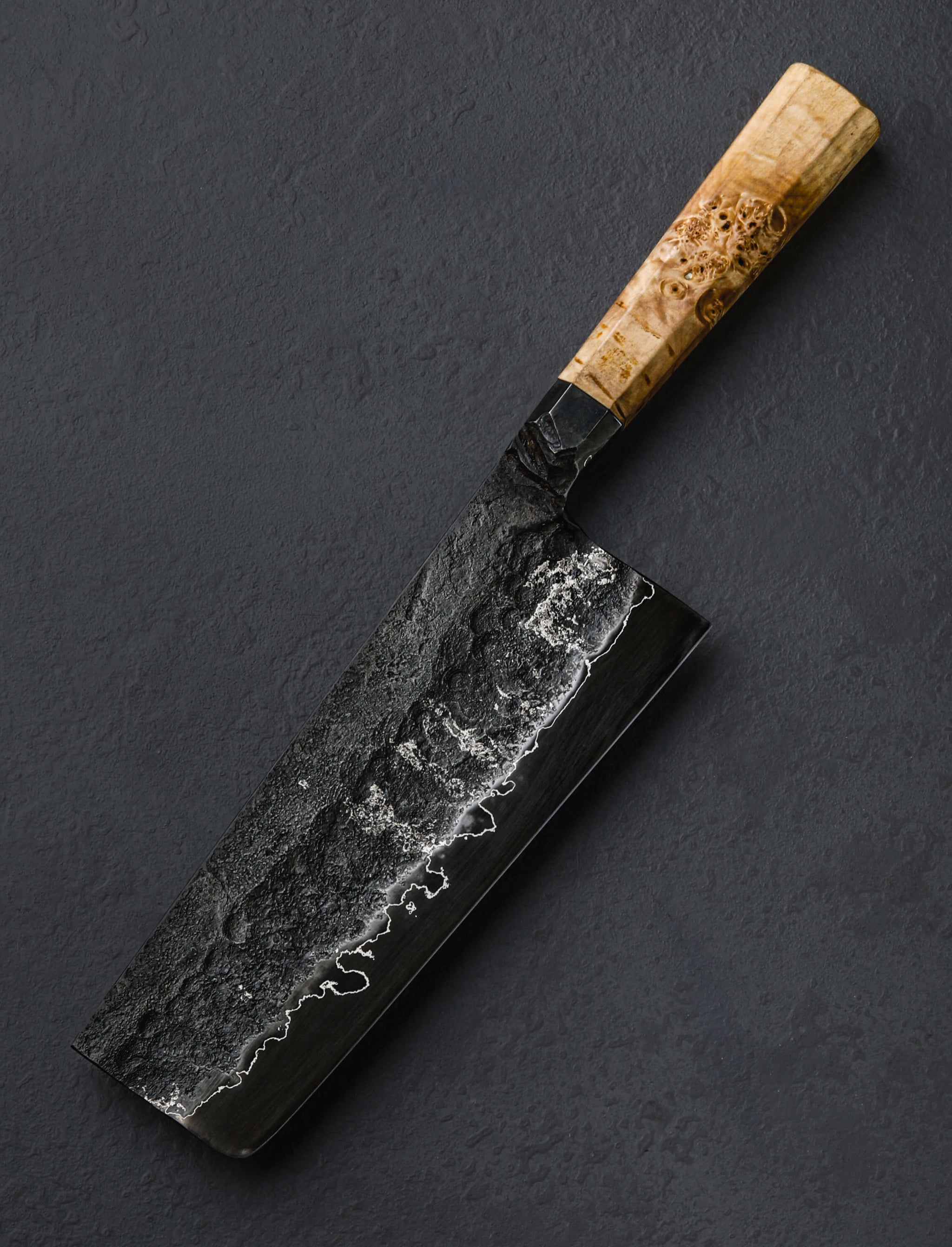 Leszek Sikon - England Nakiri & Vegetable Cleaver Spalted Birch Compound Nakiri 190mm