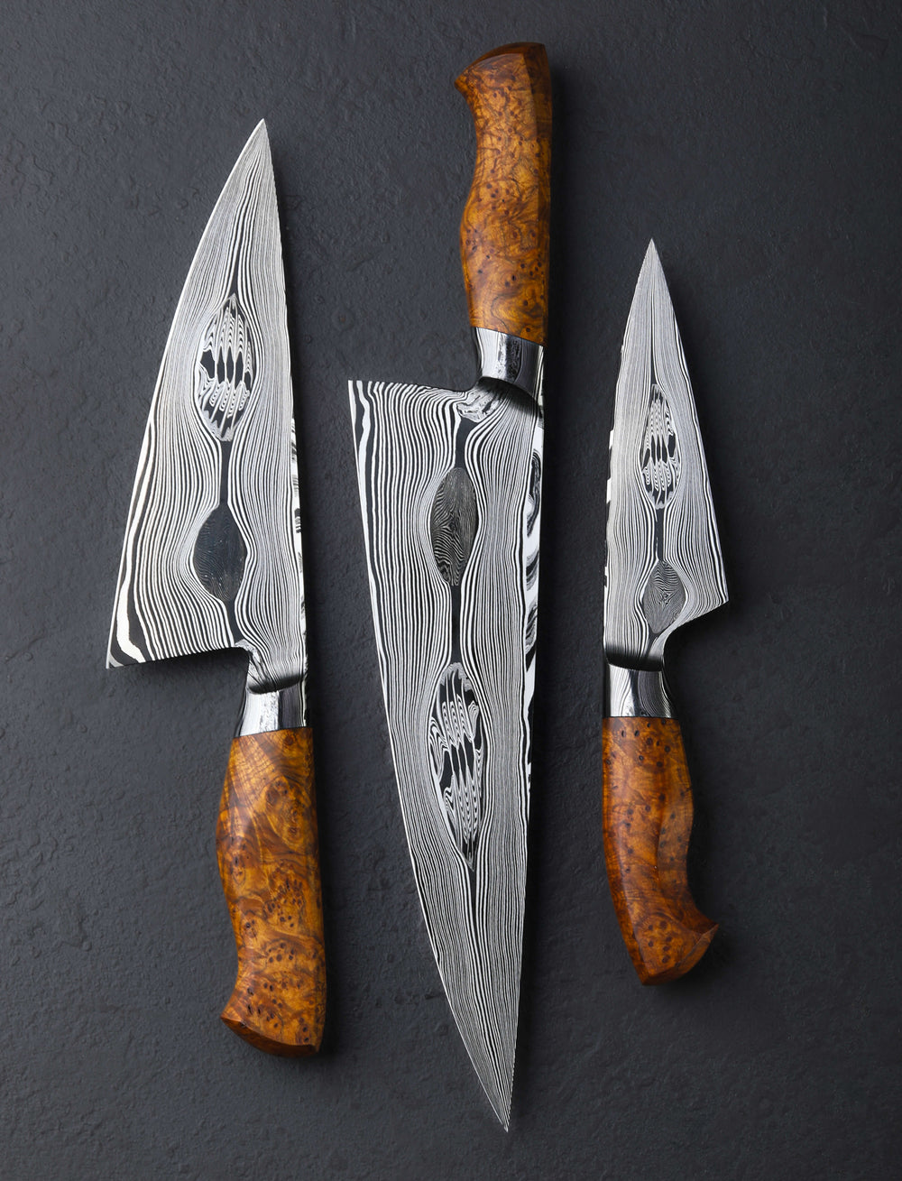 Joshua Prince - Rhode Island Santoku & Bunka Chittum Burl Chef's Set