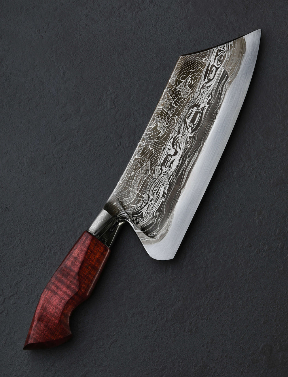 Joshua Prince - Rhode Island Santoku & Bunka Purpleheart Webbed Bunka 197mm