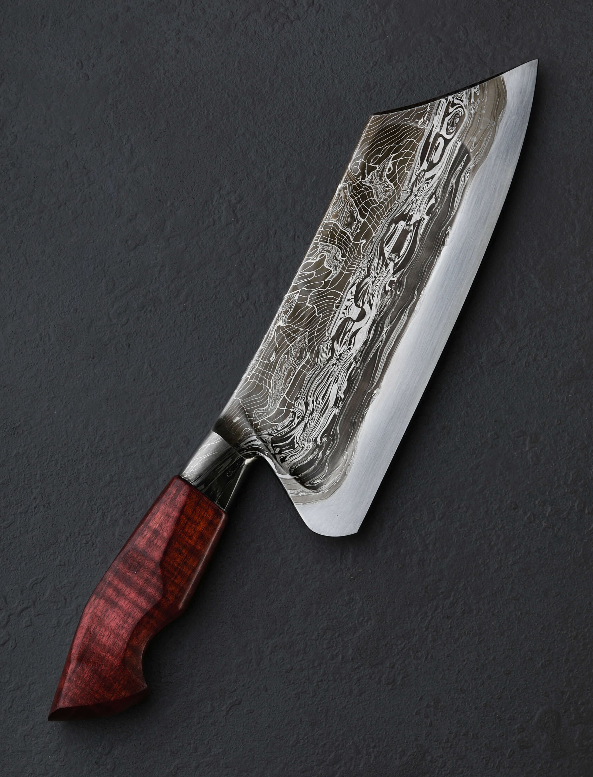 Joshua Prince - Rhode Island Santoku & Bunka Purpleheart Webbed Bunka 197mm