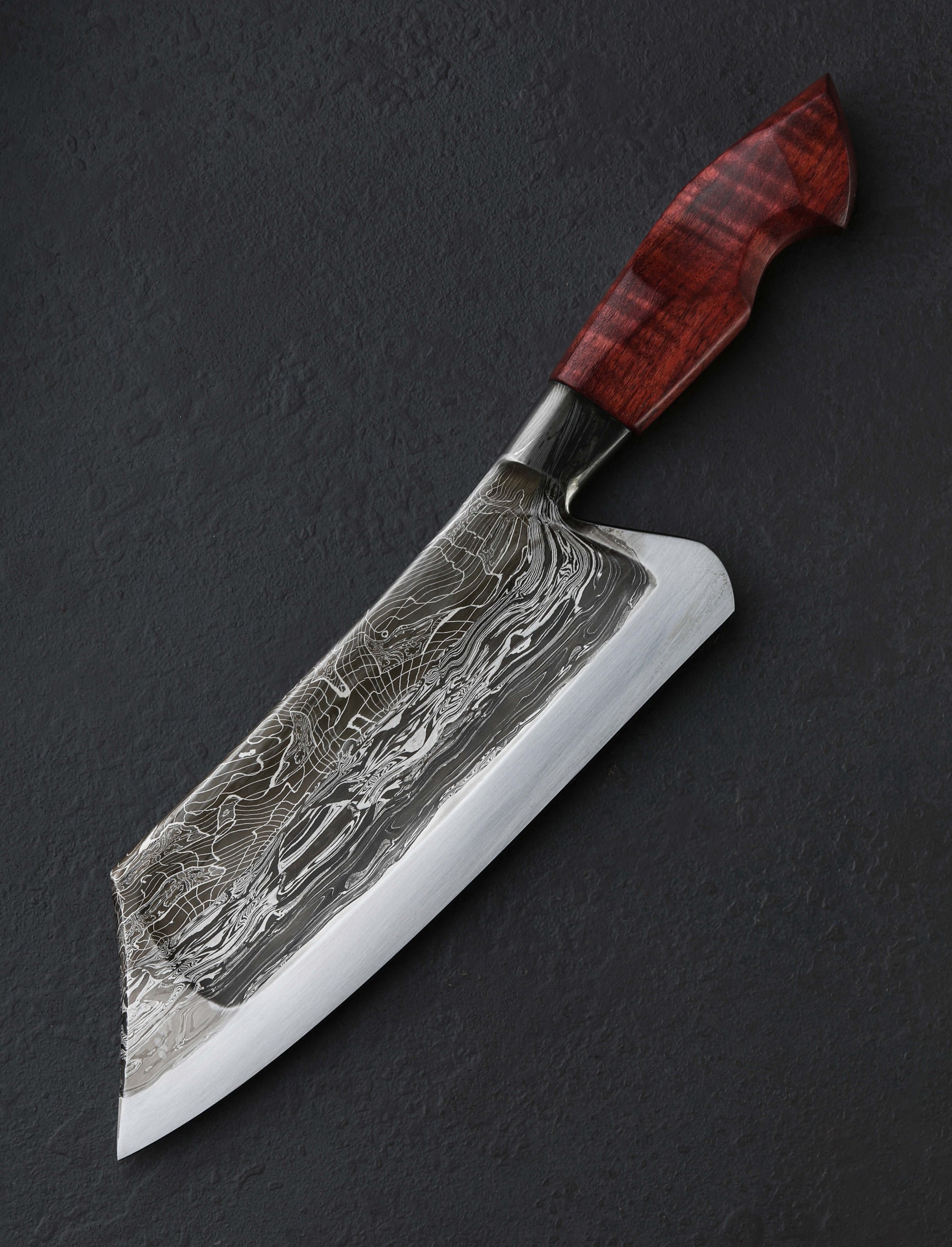 Joshua Prince - Rhode Island Santoku & Bunka Purpleheart Webbed Bunka 197mm