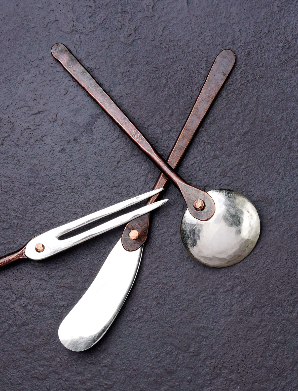 Rex & Marsha Morton - Missouri Serving Copper & Steel Appetizer Set