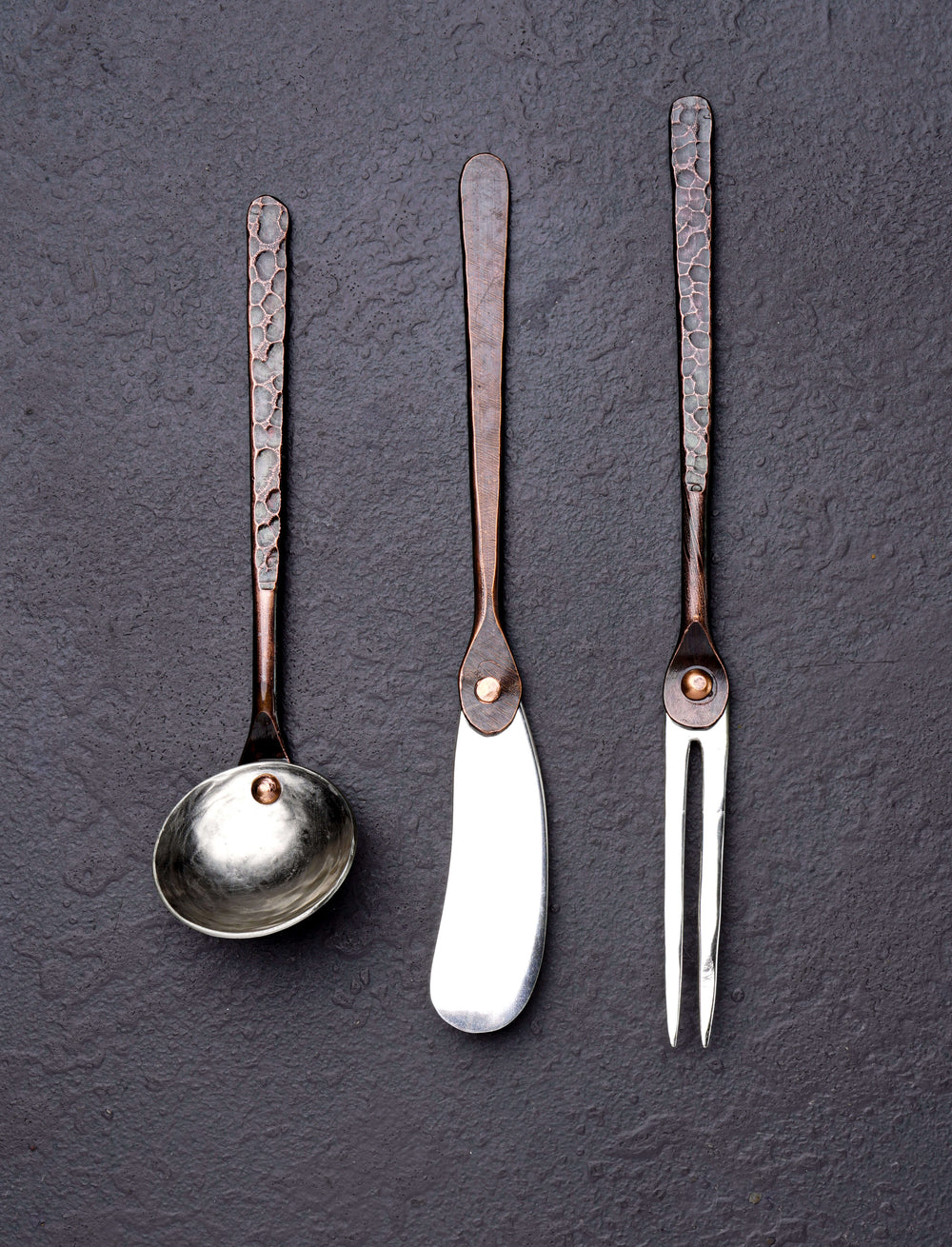 Rex & Marsha Morton - Missouri Serving Full Set Copper & Steel Appetizer Set