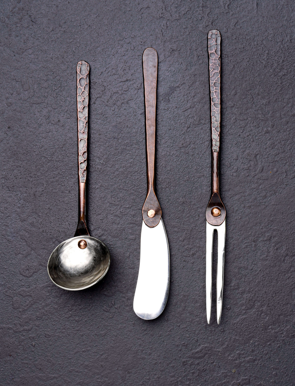 Rex & Marsha Morton - Missouri Serving Full Set Copper & Steel Appetizer Set