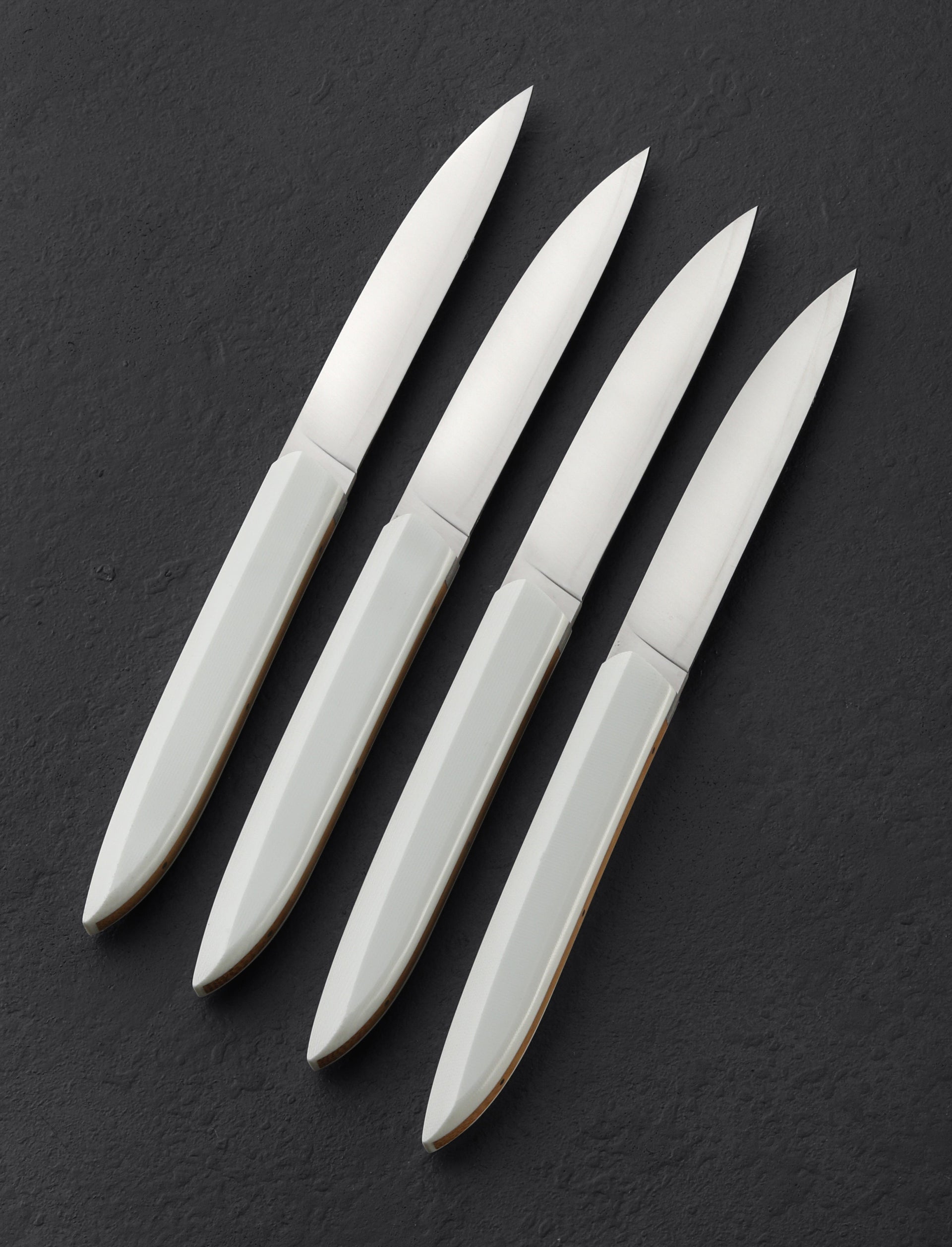 Roland Lannier - France Table Knives White & Bamboo Steak Knife Set